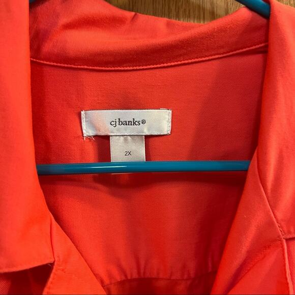 CJ Banks Button Down Top / Lightweight Blazer Plus Size 2X Bright Coral Pink - Picture 7 of 7